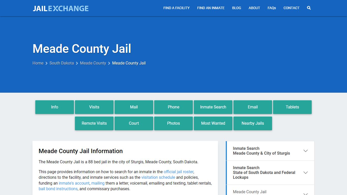 Meade County Jail, SD Inmate Search, Information