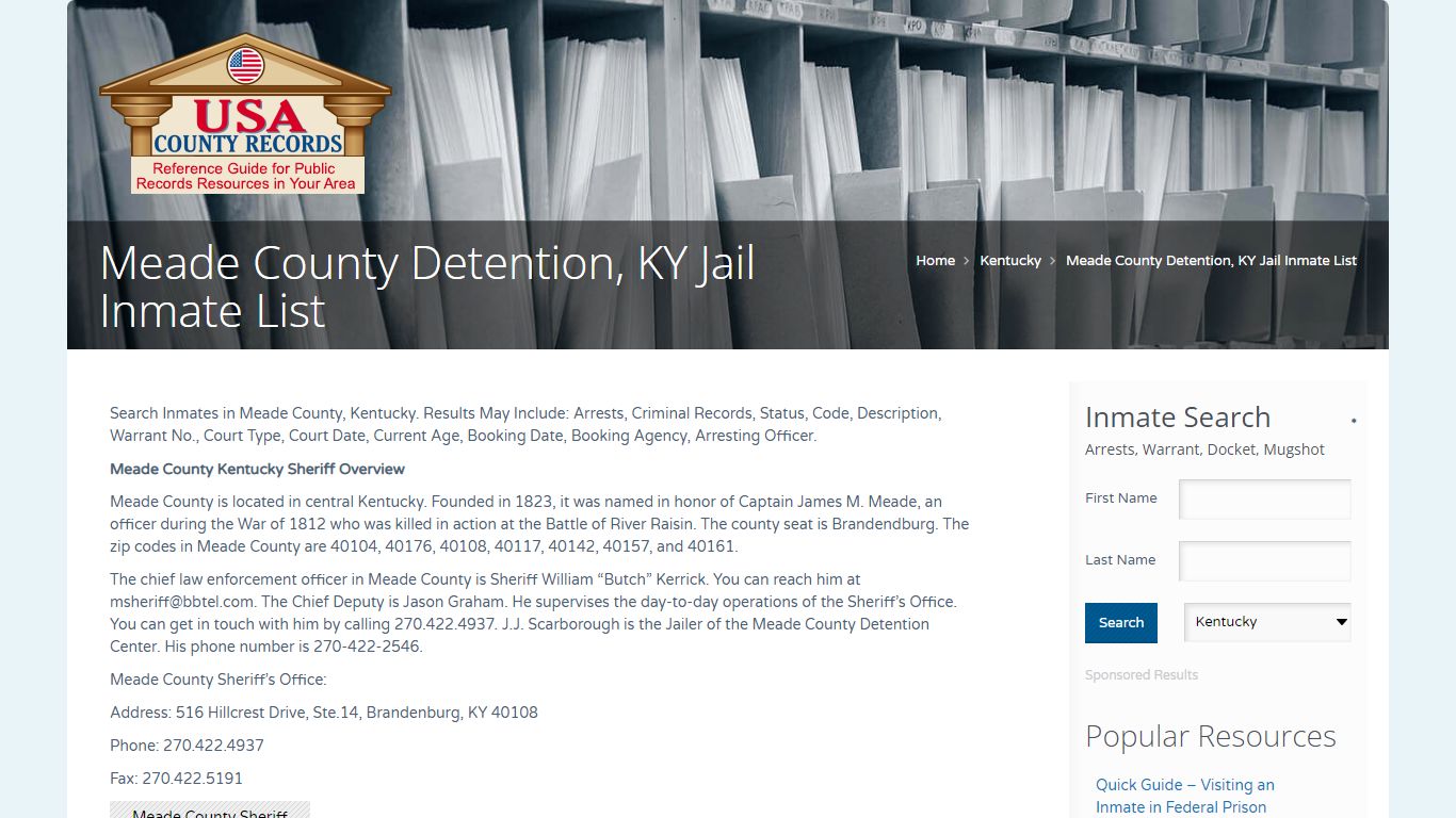 Meade County Detention, KY Jail Inmate List | Name Search